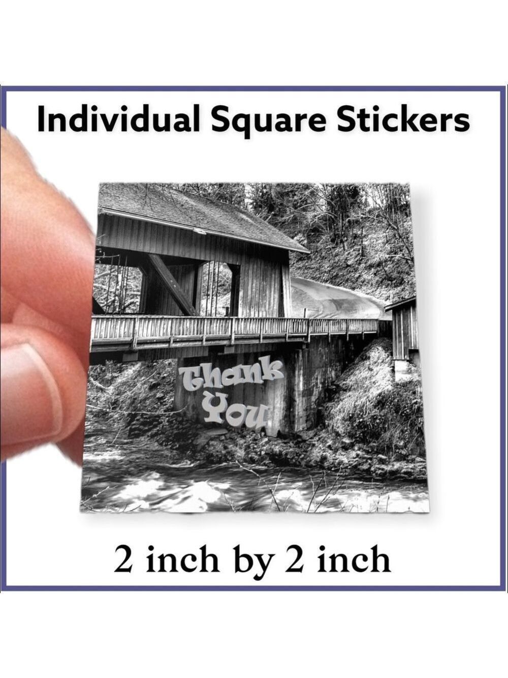 100 (2x2 Inch) Square Stickers, Black and White Grist Mill High Gloss, Thank You